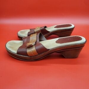 Bass 2 Tone Brown Leather Slip-On Heel Sandal Women’s 10M